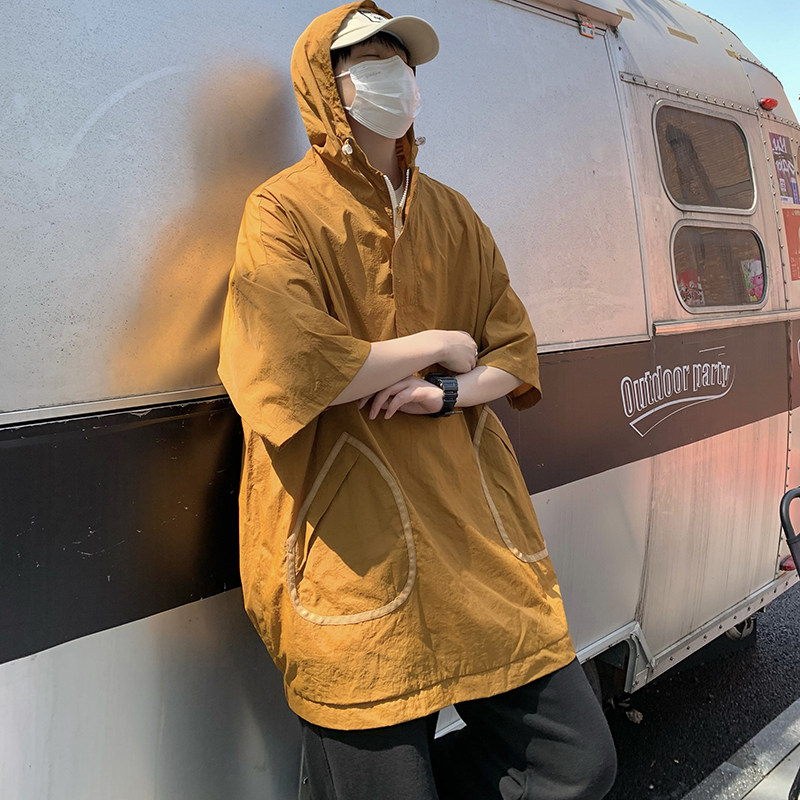 709-2-T2305-P50日系连帽防晒五分袖t恤男户外旅游速干港风,男装T恤,星座709-2