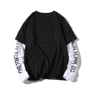 709-2-W31-P15  春白底 日系情侣宽松休闲假两件长袖圆领卫衣外贸图片