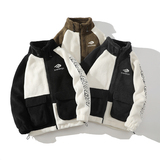 709-2-MY1503-P13523新款白底休闲立领羊羔绒棉衣拼色工装外套，男装棉衣，星座709-2