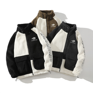 709-2-MY1503-P135 23新款 白底 休闲立领羊羔绒棉衣拼色工装外套,男装棉衣,星座709-2