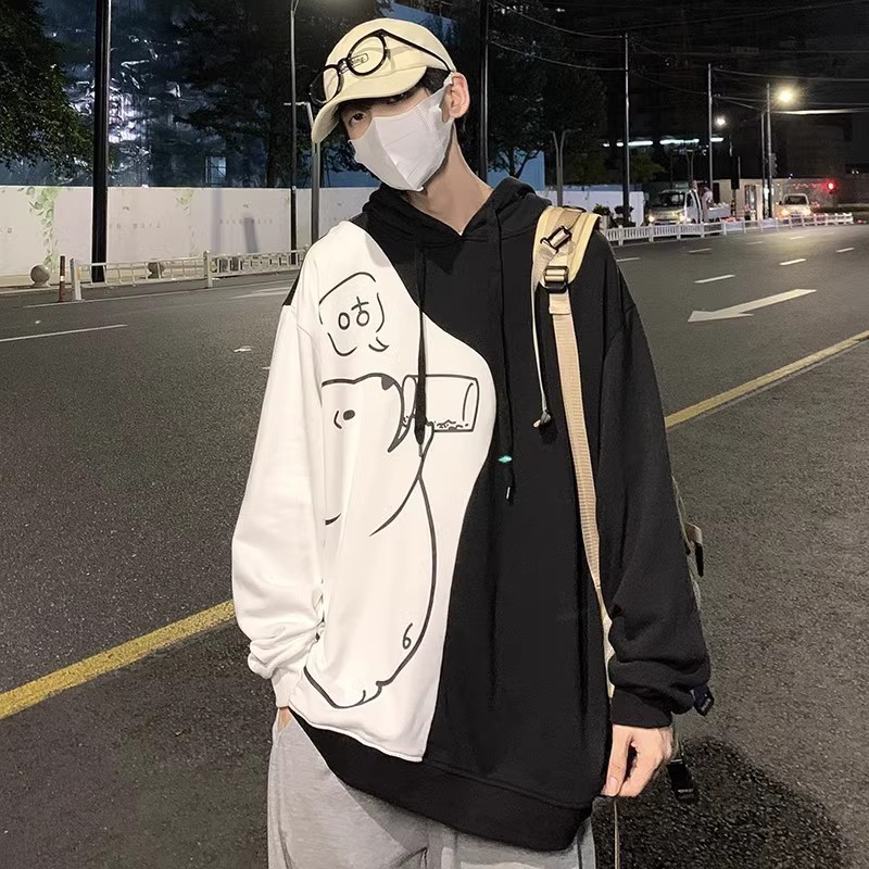 709-2-W507-P70春单人港风休闲拼色小熊连帽外套宽松百搭卫衣男,男装卫衣,星座709-2