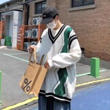 709-2-MJ23-P65春单人针织毛衣撞色菱形格无袖背心马甲学院风，男装针织衫/毛衣，星座709-2