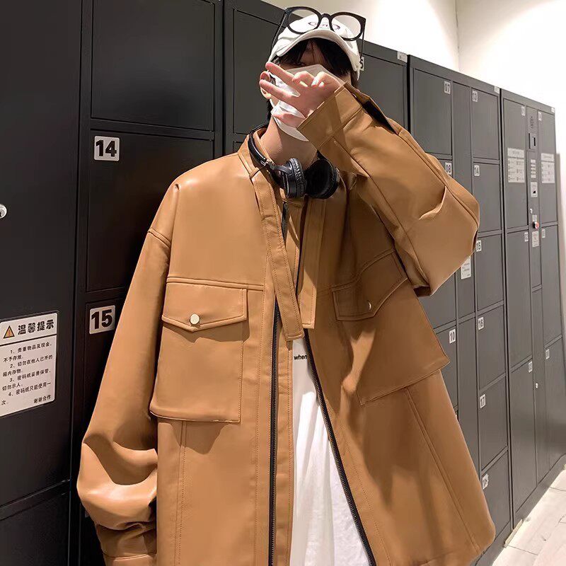 709-2-JK815-P130春单人港风PU皮拉链飘带夹克百搭休闲皮衣外套,男装皮衣,星座709-2