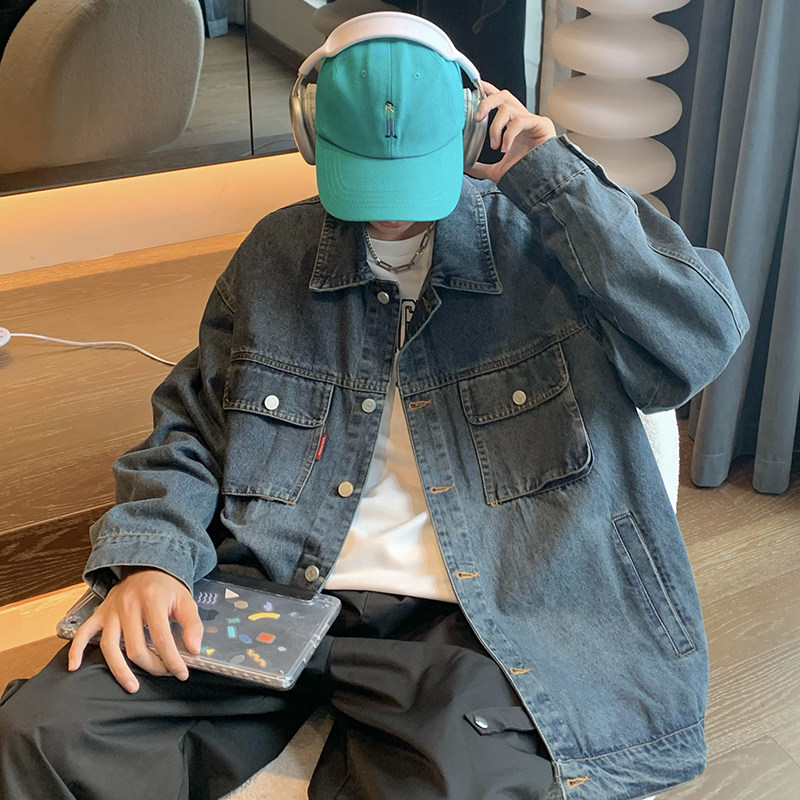 709-2-JK871-P100春单人翻领口袋水洗做旧复古牛仔外套夹克,男装夹克,星座709-2