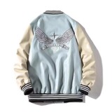 709-2-JK103-P110春白底多标刺绣棒球服皮衣夹克外套男潮流，男装皮衣，星座709-2