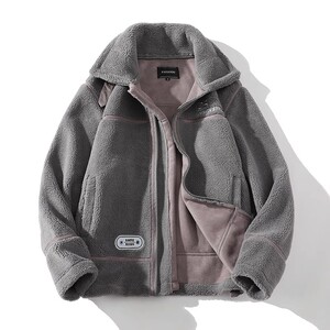 709-MY1009-P135 23冬款  白底复合羊羔毛立领开衫加厚外套男图片