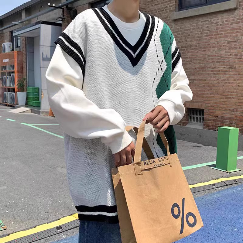 709-2-MJ23-P65春单人针织毛衣撞色菱形格无袖背心马甲学院风,男装针织衫/毛衣,星座709-2