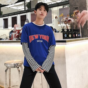 709-2-T01-P15 春单人 长袖圆领假两件修身学生男女班服打底衫图片