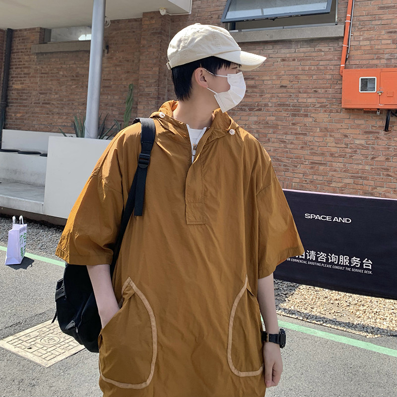709-2-T2305-P50日系连帽防晒五分袖t恤男户外旅游速干港风,男装T恤,星座709-2