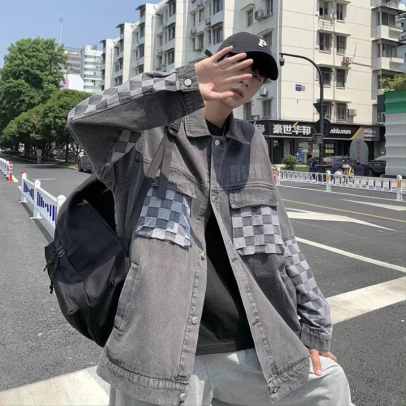 709-2-JK821-P100春单人休闲牛仔棋盘格棉潮流百搭外套夹克,男装夹克,星座709-2