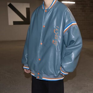 709-MY606-P130 2023冬 单人港风加厚夹棉棒球服皮衣绣花百搭棉衣图片