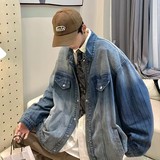 709-2-JK833-P90春单人牛仔全棉复古水洗竖条纹夹克外套男，男装夹克，星座709-2