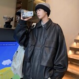 709-2-JK827-P115春白底pu皮衣大口袋复古潮流设计百搭夹克外套，男装皮衣，星座709-2