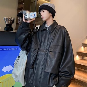 709-2-JK827-P115 春白底 pu皮衣大口袋复古潮流设计百搭夹克外套图片