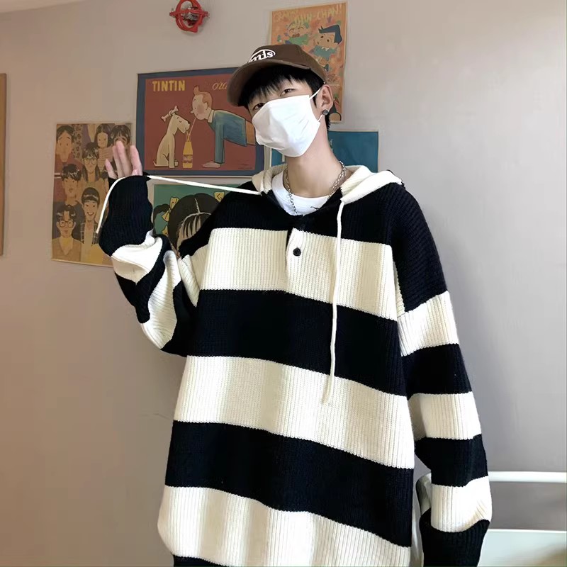 709-2-MY38-P100春单人简约连帽毛衣拼色条纹全棉大码外套男,男装针织衫/毛衣,星座709-2