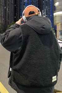 709-2-MY1500-P175 23新款单人假两件羊羔毛拼接工装连帽棉衣外套图片