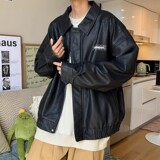 709-2-JK826-P115春单人pu皮衣门襟设计百搭纯色开衫翻领夹克，男装皮衣，星座709-2
