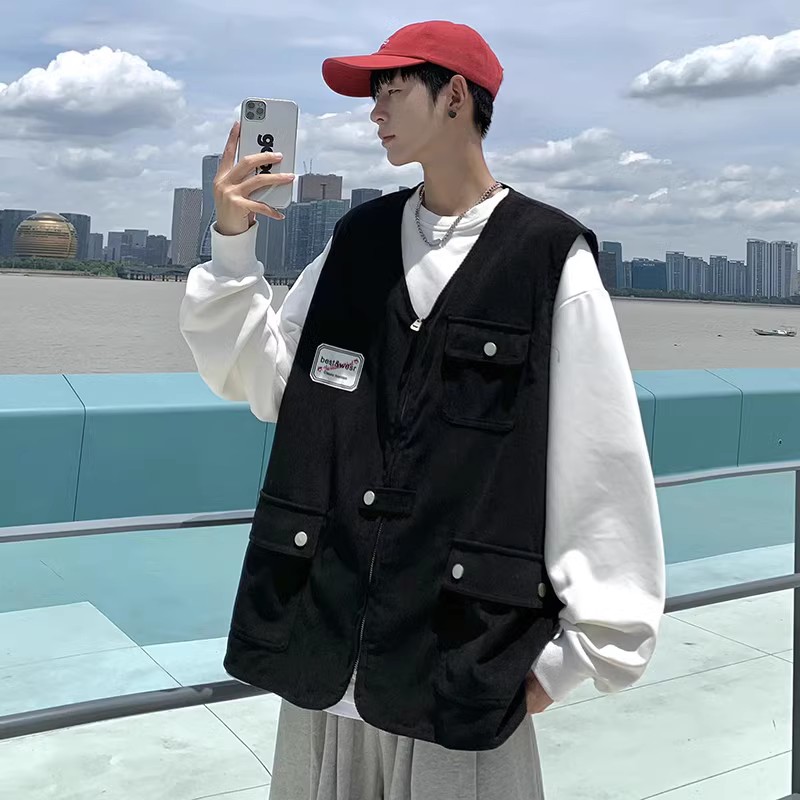709-2-MJ19-P65春单人宽松大码v领复古潮流灯芯绒马甲男,男装背心/马甲,星座709-2