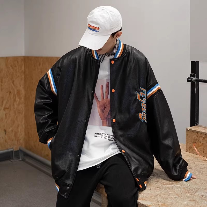 709-MY606-P130 2023冬 单人港风加厚夹棉棒球服皮衣绣花百搭棉衣图片