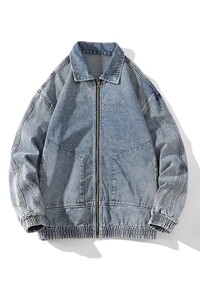 709-2-JK832-P95 春白底 牛仔全棉开衫小翻领复古潮流夹克外套图片
