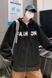 709-2-W600-P80春单人弯拉链设计连帽英文印花百搭卫衣外套，男装卫衣，星座709-2