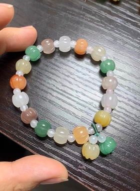 2025天然金丝玉南瓜珠手链 小众轻奢彩色玉石水晶多宝女款玛瑙手