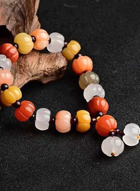 2025金丝玉手链新疆戈壁南瓜彩色彩玉原石手链玉石玉器货源厂家