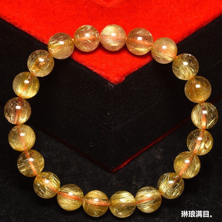 2025天然水晶金发晶手链黄水晶钛晶手串男士招财黄发晶送情侣饰品
