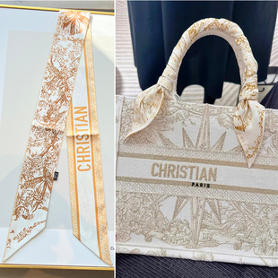 D家金色蝴蝶包包丝巾twill仿真丝印花发带细长条领巾婚礼伴手礼物