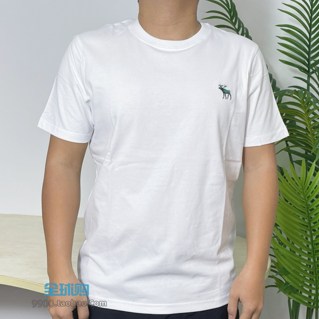 现货特价美国正品af短袖T恤男圆领修身百搭白色上衣纯棉刺绣打底
