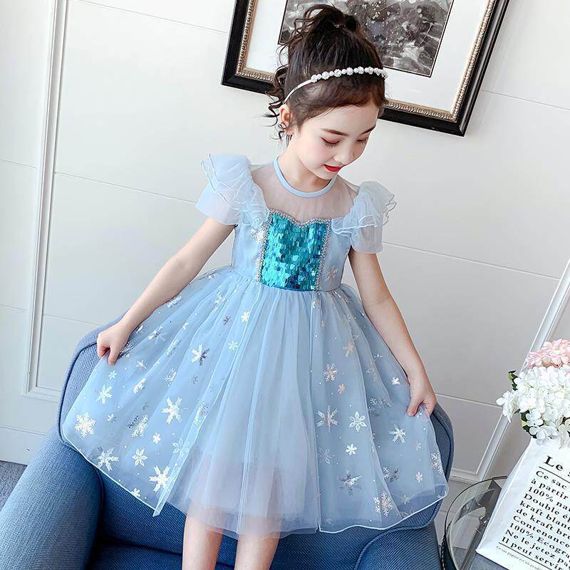 冰雪奇缘爱莎公主裙女童连衣裙2020夏装新款儿童洋气蓬蓬纱裙子潮