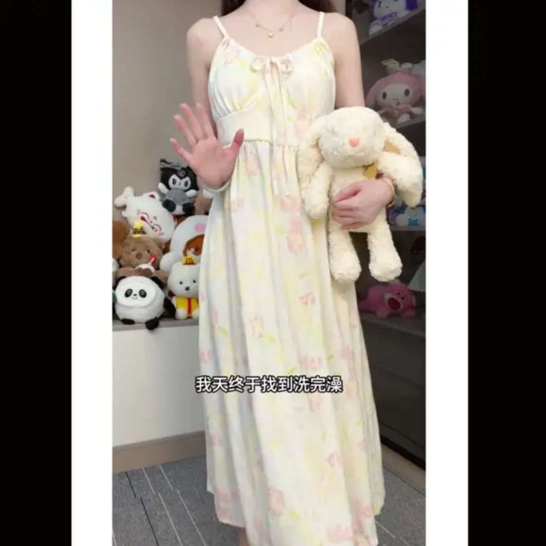 夏季新款睡衣法式温柔家居服宽松吊带女大小众连衣裙带胸垫可外穿
