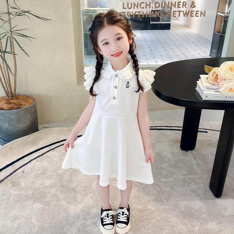 女童无袖连衣裙2025新款夏季儿童装白色小女孩娃娃领洋气公主裙子