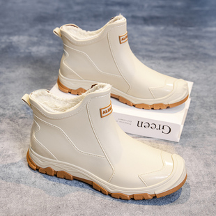 一体固定加绒雨鞋男款短筒加厚防滑防水鞋时尚工作厨房胶鞋套雨靴