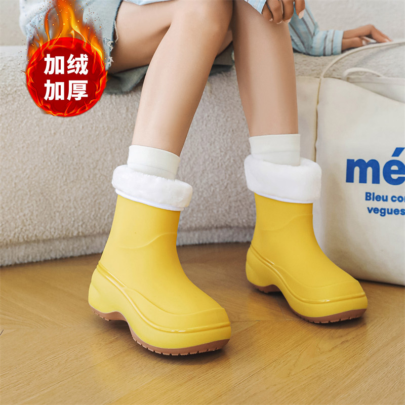 女士中筒雨鞋外穿时尚春秋日系女款雨靴厨房防滑洗车胶鞋防水加绒