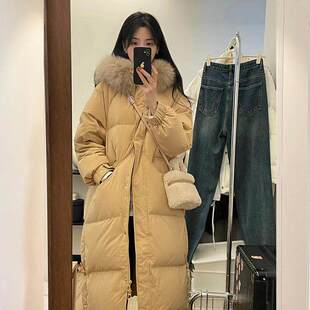 香榭颂羽绒服女中长款狐狸大毛领2026新款连帽白鸭绒冬季外套反季