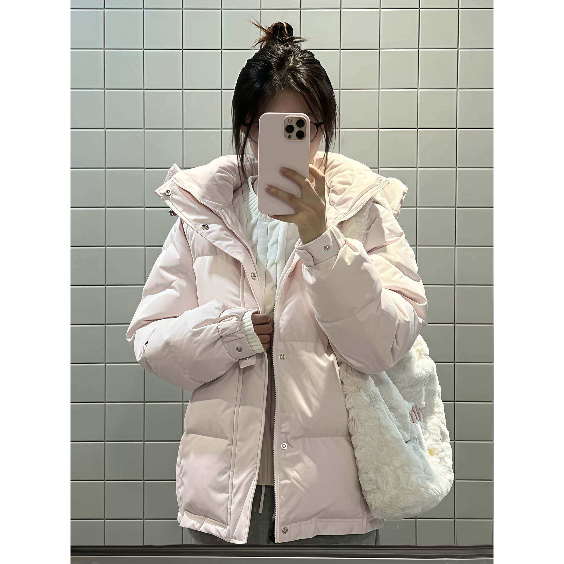 2026冬季新款羽绒服女中戏艺考短款白鸭绒粉色学生宽松加厚面包服