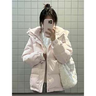 2026冬季新款羽绒服女中戏艺考短款白鸭绒粉色学生宽松加厚面包服
