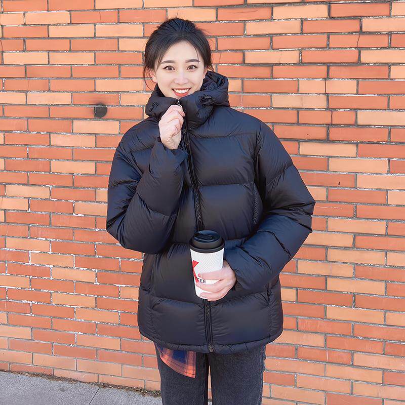 短款羽绒服女冬季2026新款白鸭绒加厚黑色连帽面包服情侣外套反季