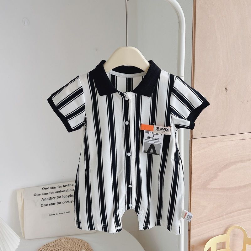 奥莱清仓儿婴衣服夏装薄款条纹连体衣短袖超萌可爱男宝宝夏季外出
