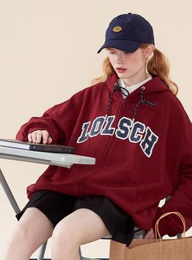 L款OLL 2021D0809W5衣5秋冬新美O式复古宽松加绒加厚连帽套头卫女