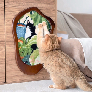 猫咕哩艺术画猫抓板壁画实木贴墙立式 猫抓墙贴高颜值猫咪圣诞礼物