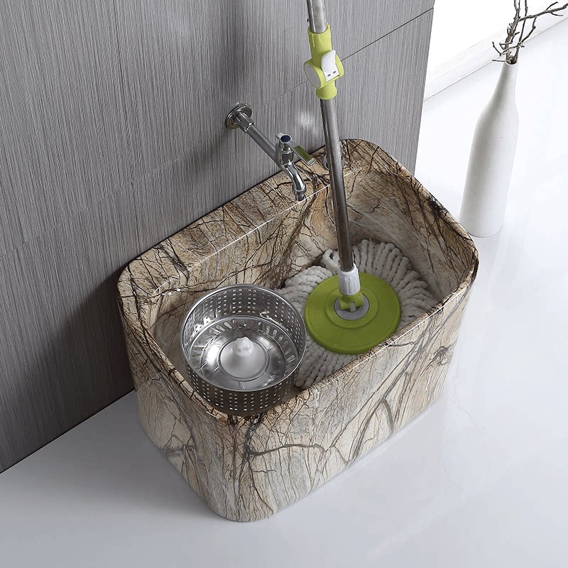 专用拖把池石纹陶瓷拖把盆大理石纹艺术阳台户外双