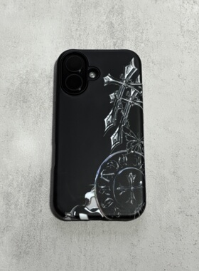 粗心袖口 金属十字架克罗风黑色简约高级感手机壳 适用安卓苹果iPhone17ProMax16Pro15Pro手机壳