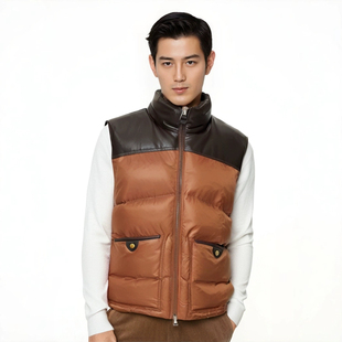 意式BC男装秋冬新款拼接羽绒马甲立领保暖白鹅绒皮拼接NEW