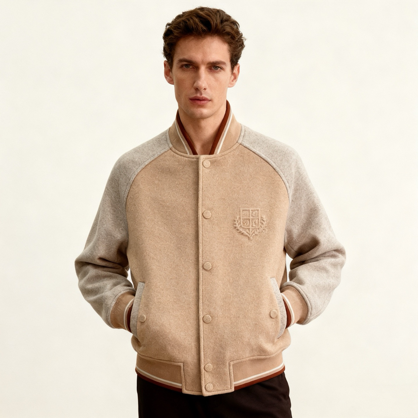 秋冬新款意大利LP同款男士羊毛棒球领长袖夹克外套百搭休闲