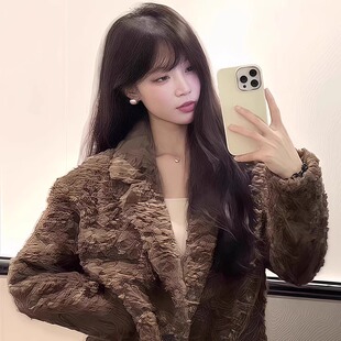 气质高级羊羔绒西服外套女冬季 皮毛一体加厚保暖皮草大衣 毛毛长款