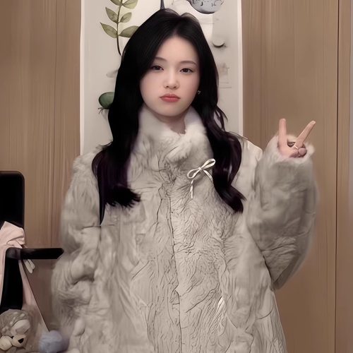 灰色染尖毛毛皮草大衣女加厚保暖