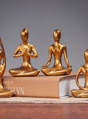 现代瑜伽少女人物树脂摆件茶几桌面装饰品车内禅意小物件生日礼物