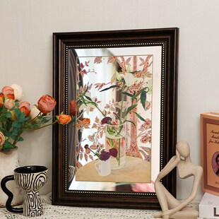 中古餐厅镜子画法式 轻奢高级感花卉挂画客厅玄关壁画卧室墙面画